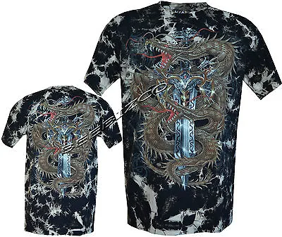 £9.95 • Buy Chinese Dragon Glow In The Dark Gothic Sword Skull Tattoo Tye Dye T-Shirt M-XXL
