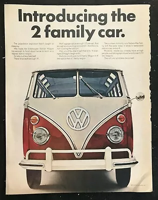 VOLKSWAGEN VW BUS - Introducing The 2 Family Car Ad - 1966 - 11 X 13 • $10.99