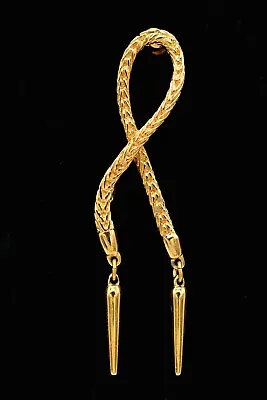 Monet Vintage Rope Pin Brooch Ribbon Brushed Gold Dangle Signed 1980s BinAJ • $15.16