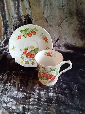 Queens Rosina China Co Virginia Strawberry Coffee Can And Saucer Set • £9