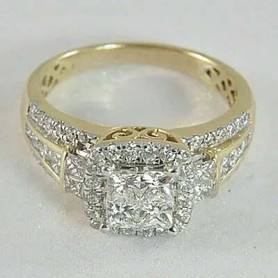 1.80Ct Princess Cut Moissanite Halo Women Engagement Ring 14k Yellow Gold Plated • $130.55