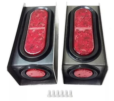 2 Steel Trailer Light Boxes W/Red 6  Oval & 2  Marker LED Lights +Wire Connector • $41.50