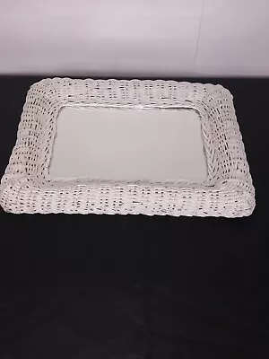 Vtg White Wicker/Wood Frame BOHO Wall Mirror Coastal Beach Decor 16 X12  PIER 1 • £27.95