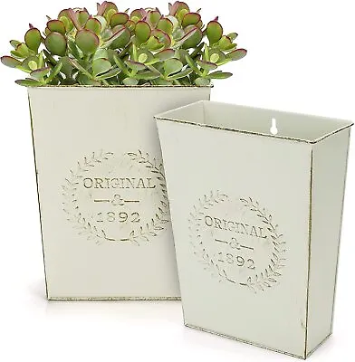 £12.49 • Buy Belle Vous Rustic White Metal Flower Wall Planter Vases Home Decor (2 Pack)
