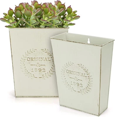 £12.49 • Buy Belle Vous Rustic White Metal Flower Wall Planter Vases Home Decor (2 Pack)
