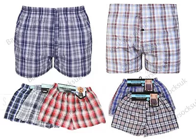 Mens Classic Chinos Woven Boxer Shorts With Check Styles 36 & 12 Packs  S-2XL • £15.99