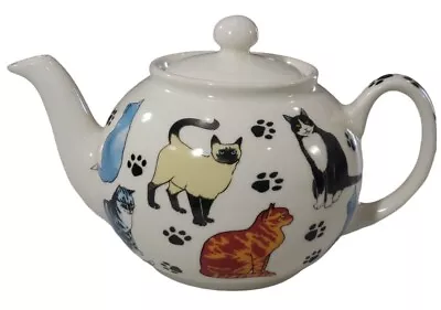 RARE Vintage Pristine England Teapot Cats Kittens Paw Prints Siamese W/Lid EC • $98