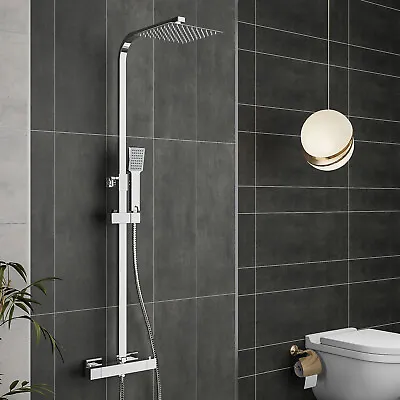 £67 • Buy Bathroom Thermostatic Exposed Shower Mixer Twin Head Large Square Bar Set Chrome