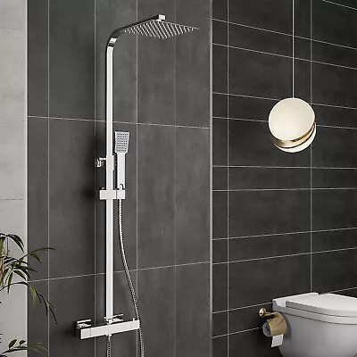 £59 • Buy Bathroom Thermostatic Exposed Shower Mixer Twin Head Large Square Bar Set Chrome