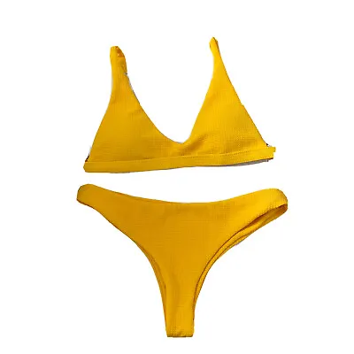 Zaful Women Textured Solid Bikini Two Piece Swimsuit Gold Yellow Size 6 8969 • $9.50