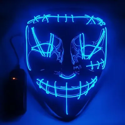 LED Halloween Mask Neon 3-Mode Costume Purge Cosplay Light V Fawkes Anonymous • $7.95