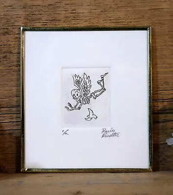 Day Of The Dead Flying Angel Skeleton & Dove Etching Handmade Mexican Folk Art • $25