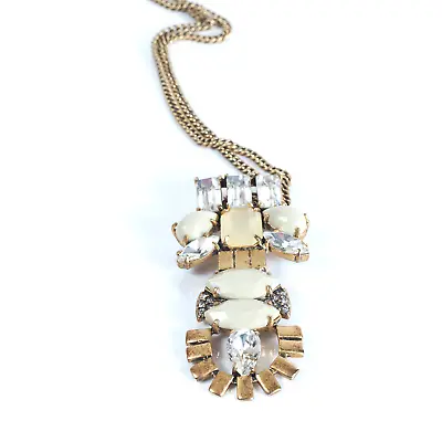 JCREW 33  L Matte Gold Tone Art Deco Style Pendant Necklace Pendant Ca.2 5/8  L • $10