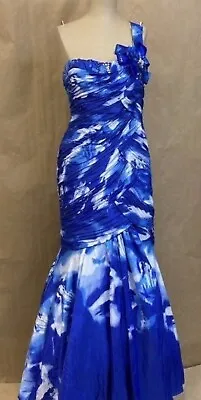 Mori Lee Size 10 Beaded Tulle Ball Gown Dress Ruched One Shoulder Blue VNT Med • $42