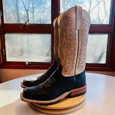 Anderson Bean Cowboy Boots Black Ostrich Ivory Mad Dog Size 9.5D Men's Western • $405
