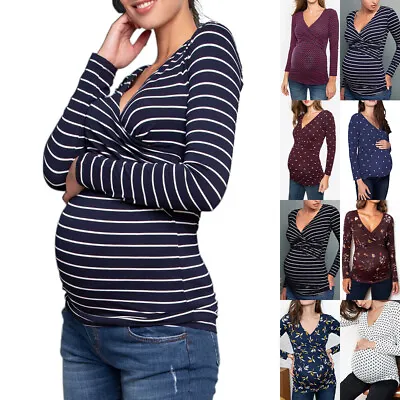 £4.99 • Buy Pregnant Womens Maternity Tops Long Sleeve Breastfeeding Nursing T-Shirt Blouse