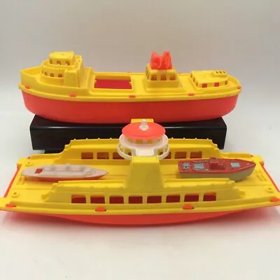 Vintage 1960 Toy Plastic Ferry Boat 12” Greek Penny Car Carrier Tug Boats Set 4 • $55.97