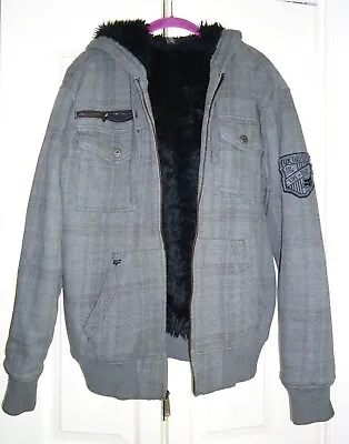 Men Size L Grey Cotton Bomber Riding Jacket W/ Warm Lining & Hood By Fox Riders • $25.99