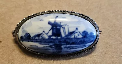 Vintage Dutch 835 Silver Delft Holland Windmill Brooch • $27