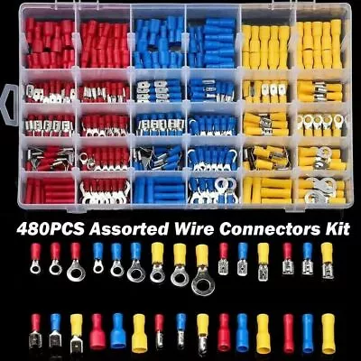 480Pcs Car Wire Assorted Insulated Electrical Terminals Connectors Crimp Box Kit • £10.99