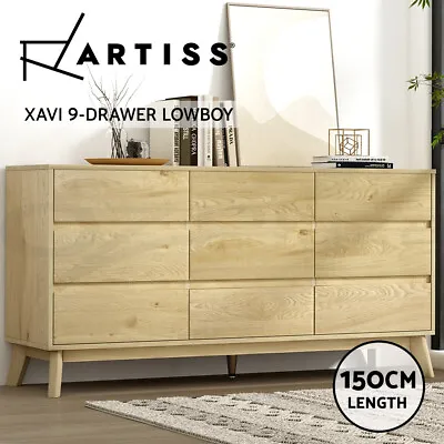 Artiss 9 Chest Of Drawers Dresser Tallboy Storage Cabinet Bedroom Oak XAVI • $195.95