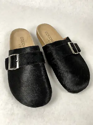 Coconuts By Matisse Size 8M Black Zella Buckle Mule Dyed Leather Cow Fur Slip On • $28.88
