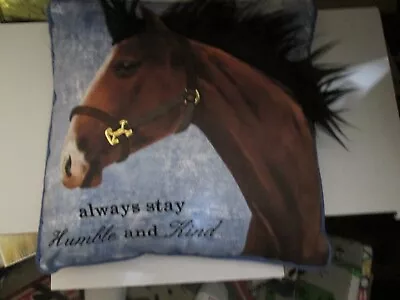 Horse Lover Throw Accent Pillow 3D Textured Mane Quote  STAY HUMBLE +KIND  15x15 • $17