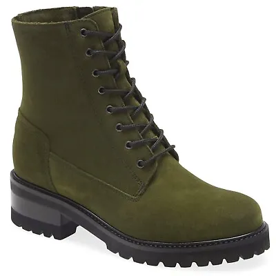 LA CANADIENNE Cara Combat Moto BOOTS Size 8 Waterproof Suede Green Lug Sole NEW  • $219