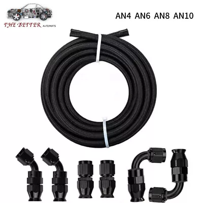 6/8/10AN Black Nylon Braided PTFE Fuel Line 10/20FT 6PCS Fittings Hose Kit E85  • $32.99