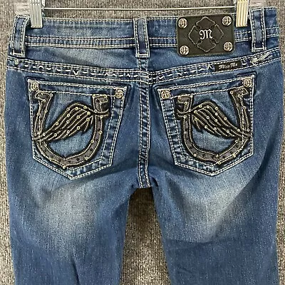 Miss Me Capri Jeans Womens 27 Blue Mid Rise Embroidered Wing Horseshoe Pocket • $28.88