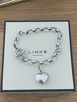 Genuine LINKS OF LONDON Hallmarked Silver Toggle Heart Bracelet With Box • £50