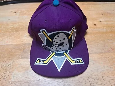 Vintage American Needle NHL Anaheim Mighty Ducks Big Logo SnapBack Hat Cap Wool • $60