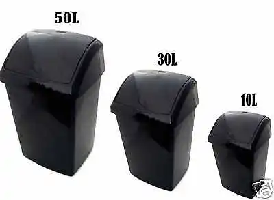 Plastic 50l 30l 10l Swing Bins Black Color Waste Dust Rubbish Bin Office Home • £7.95