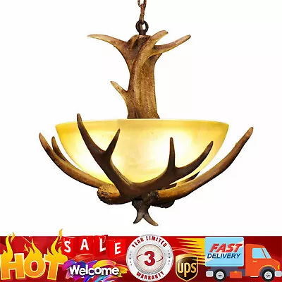 Vintage Antler Chandelier Pendant Lamp Rustic Resin Faux Deer Horn Ceiling Light • $87.40