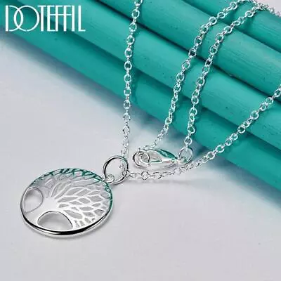 925 Sterling Silver Chain Tree Round Pendant Necklace For Woman Fashion Jewelry • $9.29