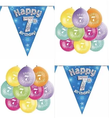 7th Birthday Boys Balloons And 7th Party Bunting Banner Party Decorations Pack • £6.99
