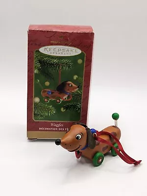 Hallmark Keepsake 2001 Waggles Dachshund Pull Toy Christmas Ornament Wooden • $8.73