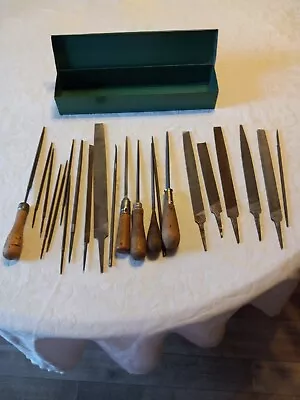 Lot Of 22 Vintage Wood Metal Files Flat/ Round Many Brands Nicholson & More. • $25