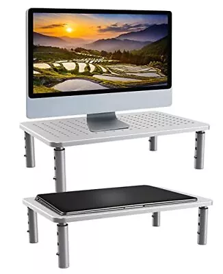 2-Pack Monitor Stand Metal Riser Ergonomic Adjustable Height-Silver • $21.14