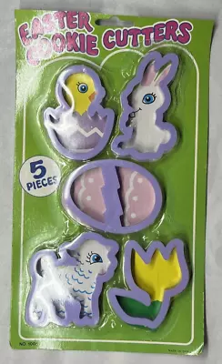Easter Cookie Cutters 5 Pc Plastic Purple Bunny Tulip Egg Chick Lamb New • $5
