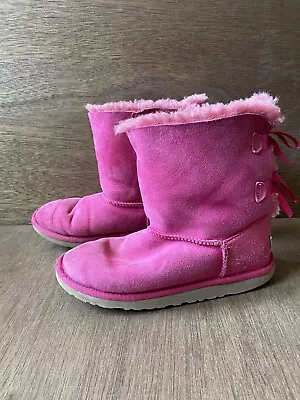 Authentic Ugg Australia Bailey Bow Pink Suede Sheepskin Boot Big Girl Sz 4 3280 • $14.99