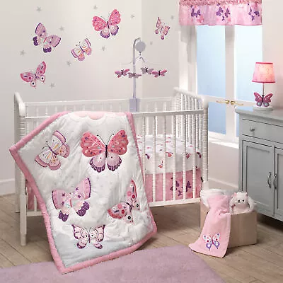 Bedtime Originals Butterfly Kisses Pink/Purple 3-Piece Baby Crib Bedding Set • $67.99