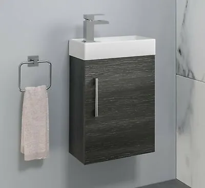 Modern Bathroom Basin Sink Vanity Unit Wall Hung 1 Tap Hole 400mm Charcoal Grey • £85