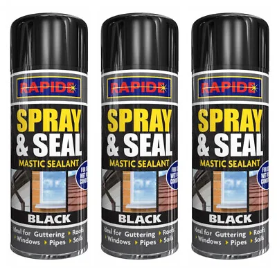 £10.25 • Buy 3x Black Mastic Sealant Leak Stop Spray Seal Fix Guttering Roof Pipe Window 300m
