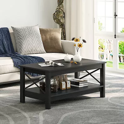 Black Coffee Table With Storage For Living Room Modern Cocktail Center Table • $81.53