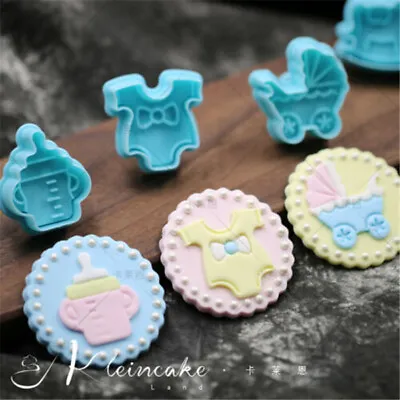 4pcs Cutter Mould Fondant Biscuit Mold Cookies Plunger Baby Shower Clothes Cake • £4.79