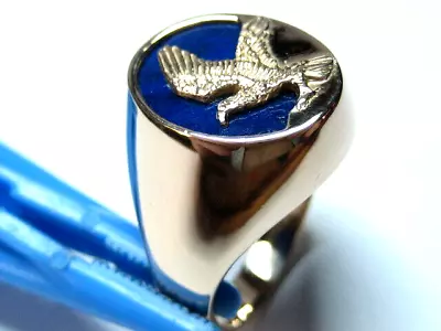 14k Yellow Gold Flying Eagle W/Blue Onyx Ring - Size 12  1/8 & Wts. 6.74 Grams • £385.67