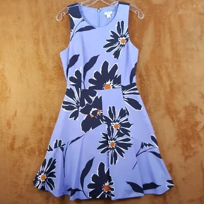 J CREW Womens Dress Size 4 Blue Floral A-Line Midi Big Flowers Periwinkle Purple • $28.88