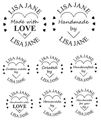 Personalised Handmade By Rubber Stamp Customised With Your Name And Heart Design • £8.95