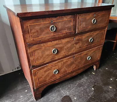 Edwardian Inlaid Flame Mahogany 4 Drawer Chest (AF) • £80